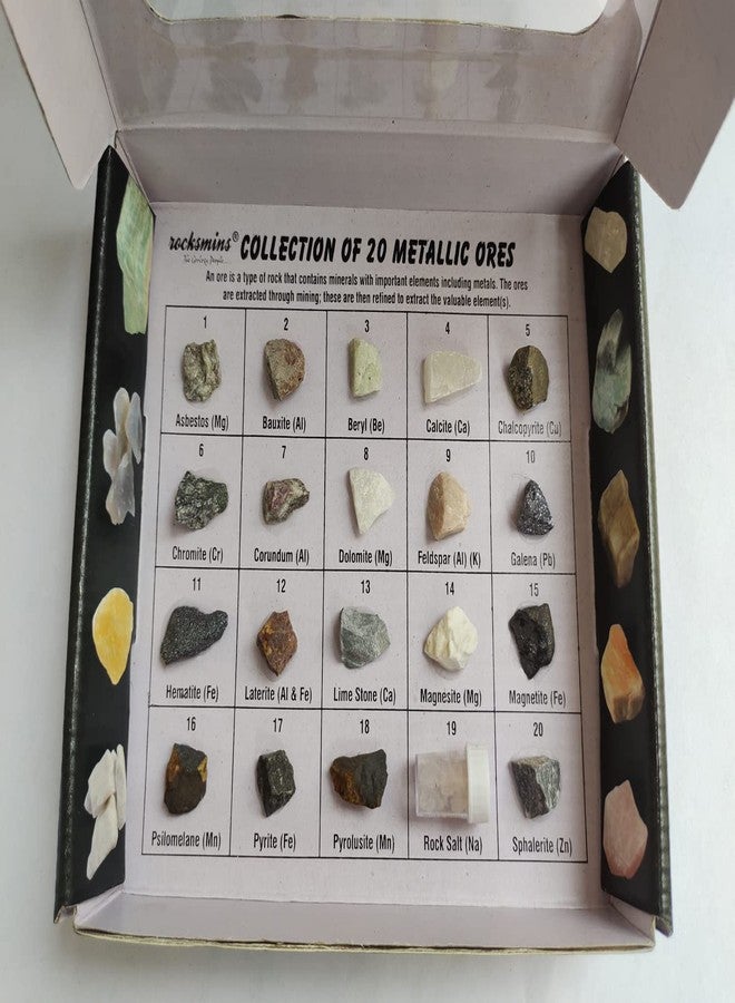 روكسمينز مجموعة روكسمينز MO20WM من 20 خامًا معدنيًا، مجموعة من 20 عينة تعليمية، مناسبة لأنشطة التعليم المدرسي، وعلوم الأرض، والجيولوجيا، والذاكرة، وألعاب STEM التعليمية الرائعة للأطفال. - Image 2